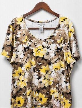 Rebecca Malone Yellow Floral V-Neck Short Sleeve 2X